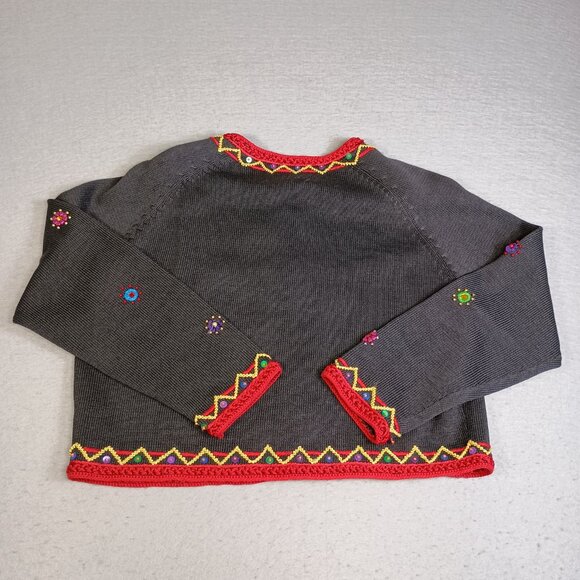 Vintage Michael Simon Women L Christmas Embroidered Full Zip Cardigan Sweater - Picture 4 of 16